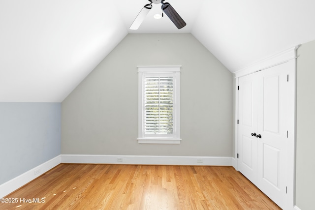 1037 Anchors Bend Way, Wilmington, NC 28411 - additional living space featuring ceiling fan, vaulted ceiling, baseboards, and light wood-style floors
