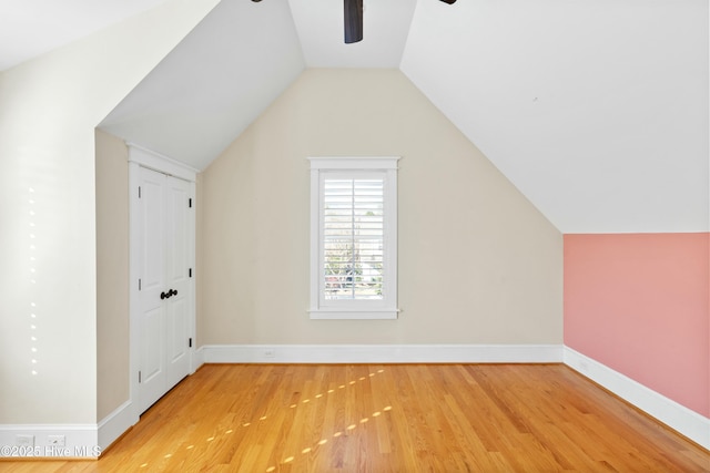 1037 Anchors Bend Way, Wilmington, NC 28411 - additional living space featuring vaulted ceiling, baseboards, a ceiling fan, and wood finished floors