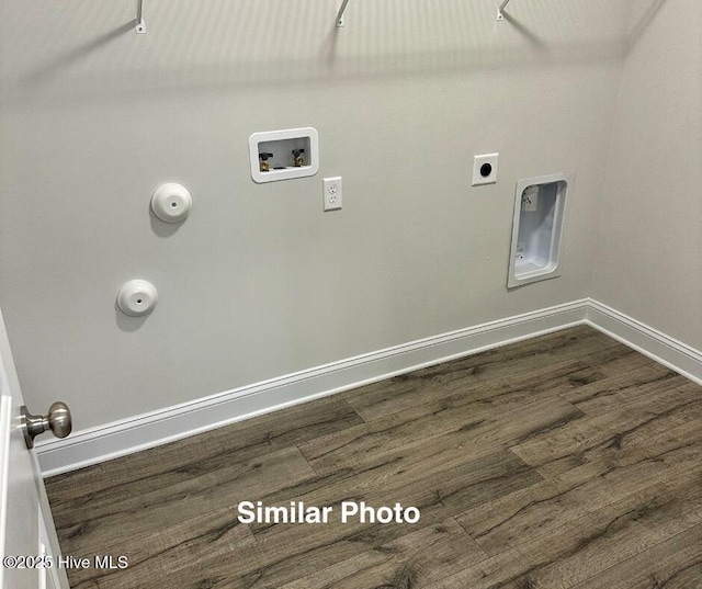 745 Secession Ln, Jacksonville, NC 28546 - laundry room featuring dark wood-type flooring, baseboards, laundry area, and washer hookup