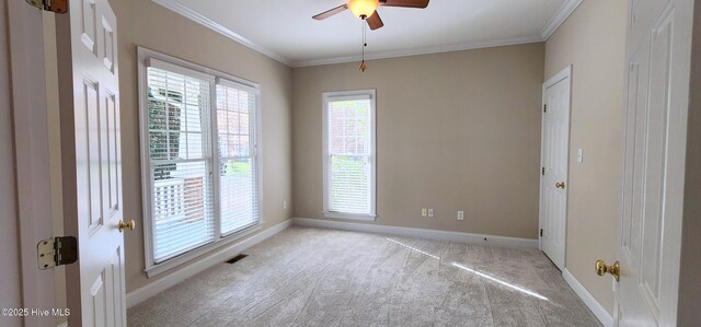 2429 Falls River Ave, Raleigh, NC 27614 - unfurnished room with light carpet, ceiling fan, and crown molding