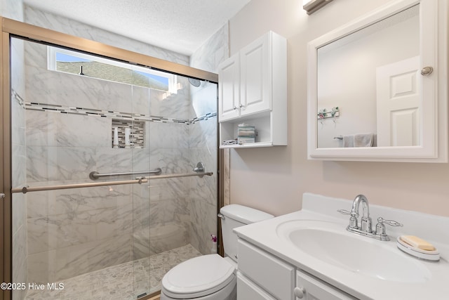 659 Meadowbrook Ln NW, Calabash, NC 28467 - full bath with toilet, a shower stall, vanity, and a textured ceiling