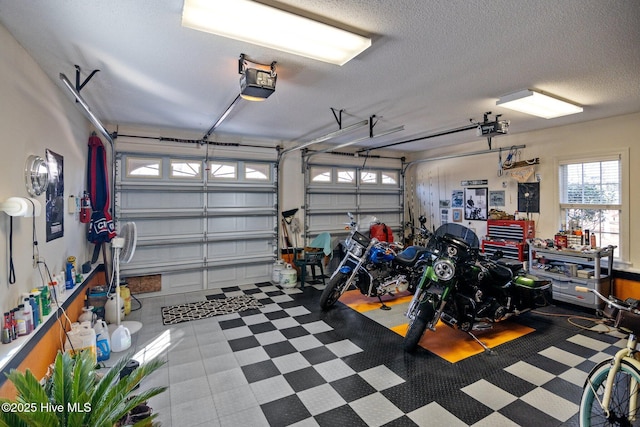 garage with a garage door opener
