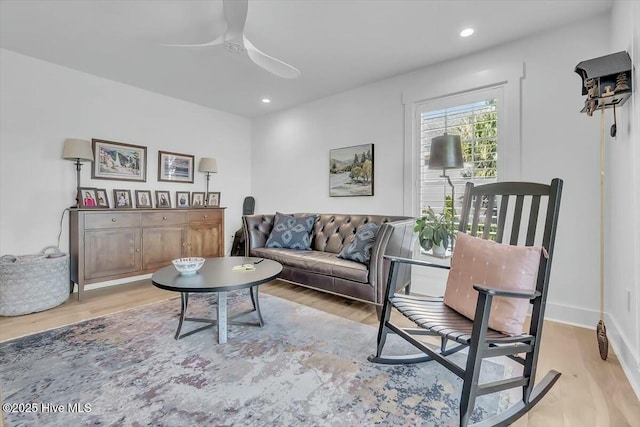 7522 Dunbar Rd, Wilmington, NC 28411 - living area with wood finished floors, a ceiling fan, and recessed lighting