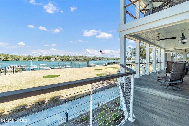 7522 Dunbar Rd, Wilmington, NC 28411 - balcony featuring ceiling fan and a water view