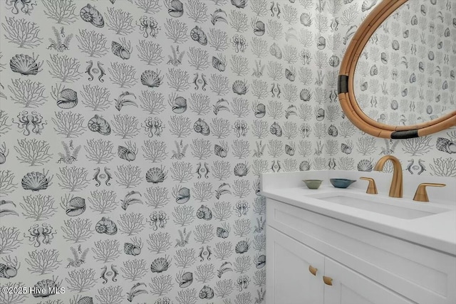 7522 Dunbar Rd, Wilmington, NC 28411 - bathroom with vanity and wallpapered walls