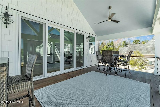 7522 Dunbar Rd, Wilmington, NC 28411 - wooden deck with outdoor dining space and ceiling fan