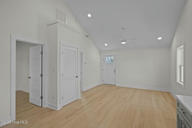 1615 Live Oak St Unit A & B, Beaufort, NC 28516 - foyer featuring a ceiling fan, visible vents, light wood finished floors, and baseboards
