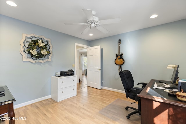 3001 E Yacht Dr, Oak Island, NC 28465 - office area featuring light wood-style flooring, baseboards, a ceiling fan, and recessed lighting
