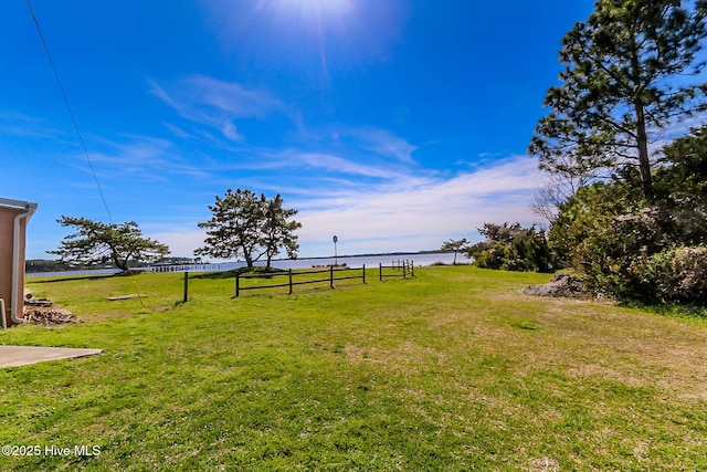 view of yard with a water view