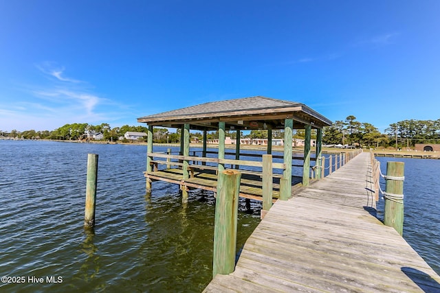 dock area featuring a water view
