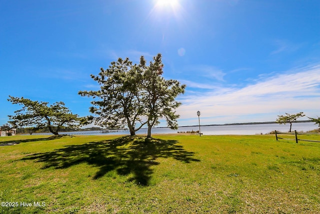 view of yard with a water view