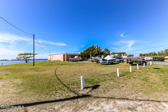 view of yard with a water view