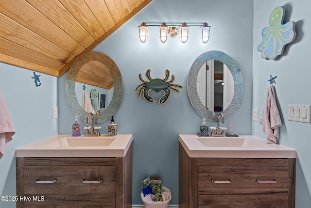 bathroom with two vanities and a sink