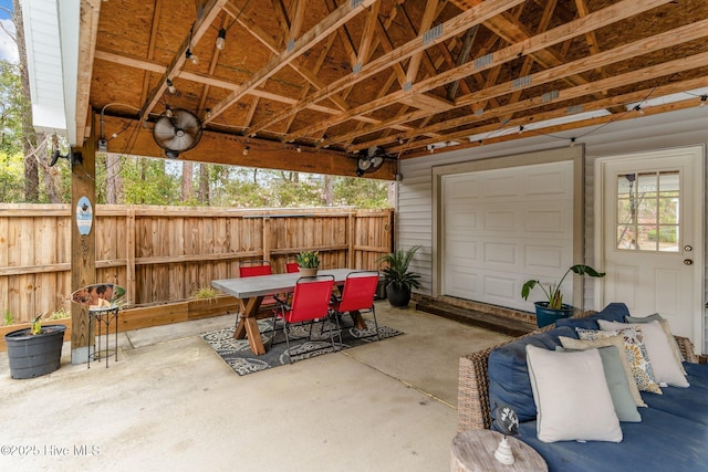 garage featuring fence