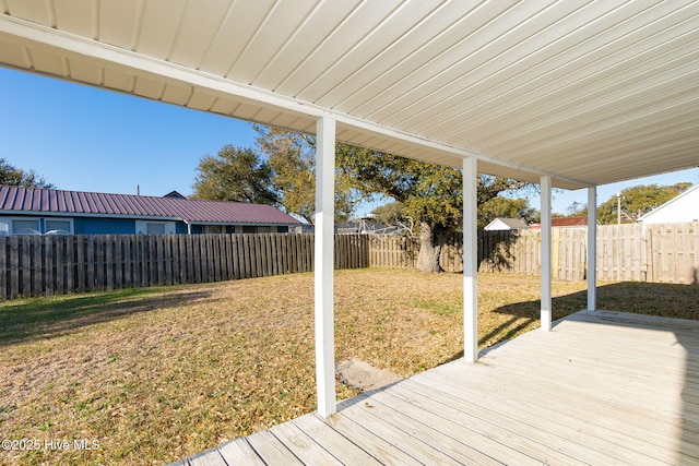 deck featuring a fenced backyard and a yard