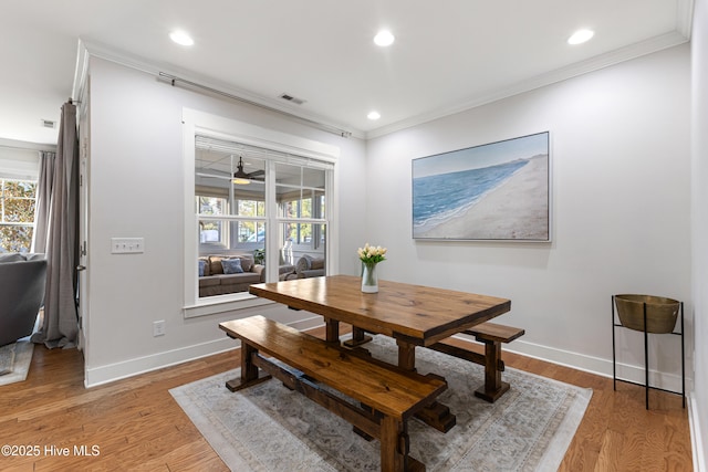 1025 Anchors Bend Way, Wilmington, NC 28411 - dining space featuring healthy amount of natural light, a ceiling fan, crown molding, recessed lighting, and baseboards