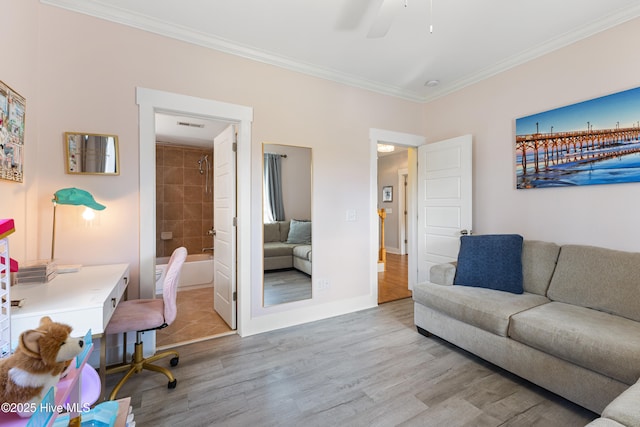 1025 Anchors Bend Way, Wilmington, NC 28411 - office featuring wood finished floors, crown molding, a ceiling fan, and baseboards