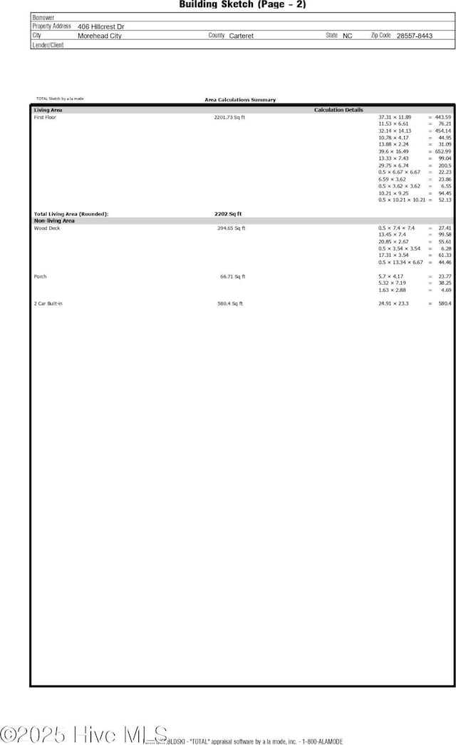 406 Hillcrest Dr, Morehead City, NC 28557 - view of a document of area calculations