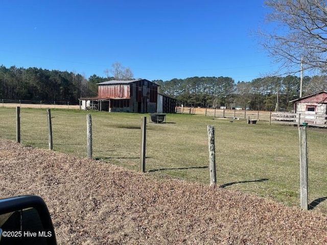5635 Mckendree Church Rd, Tarboro, NC 27886 - view of yard with a barn, a rural view, fence, and an outdoor structure