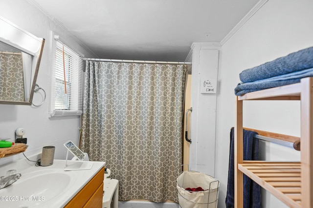 5635 Mckendree Church Rd, Tarboro, NC 27886 - full bath with curtained shower, vanity, crown molding, and toilet