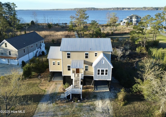 aerial view with a water view