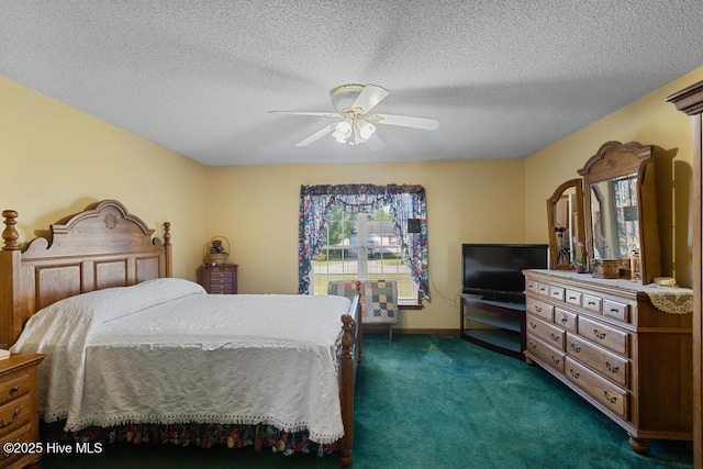 201 Cantle Ct, Jacksonville, NC 28540 - bedroom featuring dark colored carpet, baseboards, a textured ceiling, and a ceiling fan