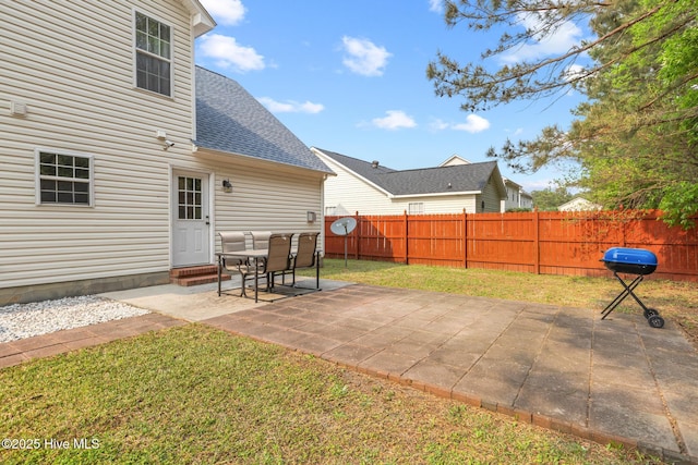 view of patio / terrace featuring entry steps and a fenced backyard