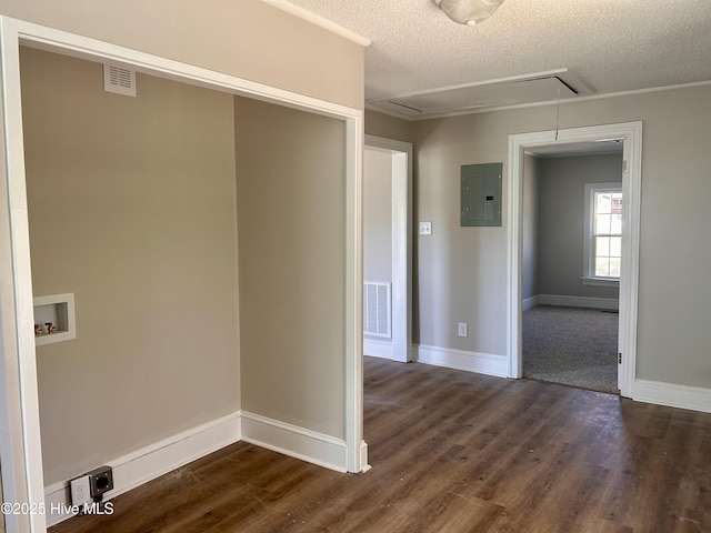 laundry room with electric panel, attic access, laundry area, visible vents, and hookup for a washing machine