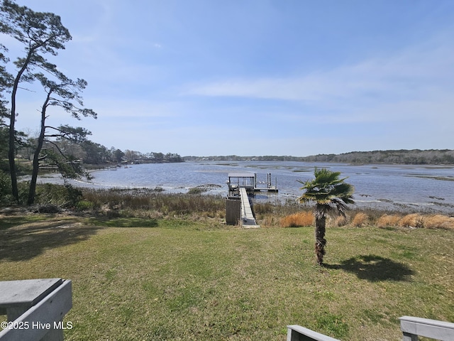1229 Fletcher Hewett Rd SW, Shallotte, NC 28470 - view of grassy yard with a water view and a boat dock