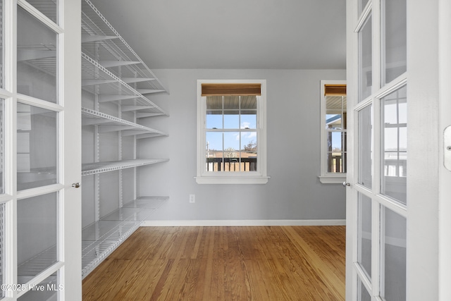 walk in closet with wood finished floors