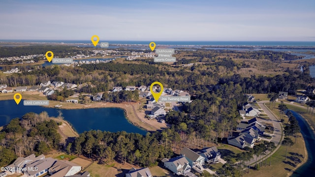 266 Twining Rose Ln, Holly Ridge, NC 28445 - drone / aerial view with a residential view, a water view, and a forest view