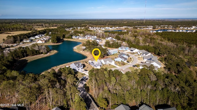 266 Twining Rose Ln, Holly Ridge, NC 28445 - aerial view with a water view, a view of trees, and a residential view