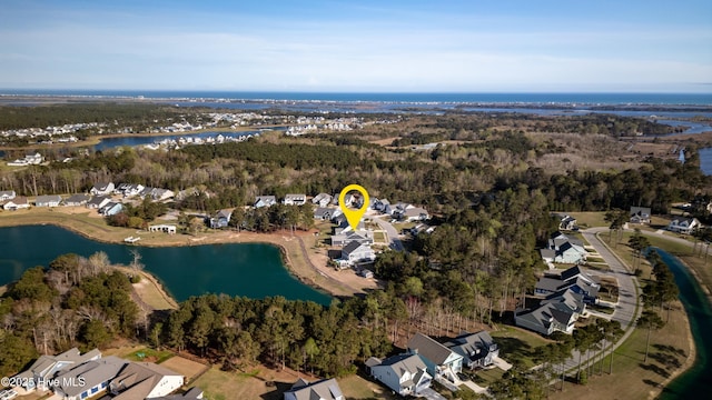 266 Twining Rose Ln, Holly Ridge, NC 28445 - bird's eye view with a residential view, a view of trees, and a water view