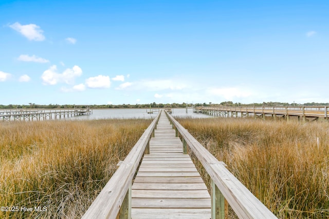 view of dock with a water view