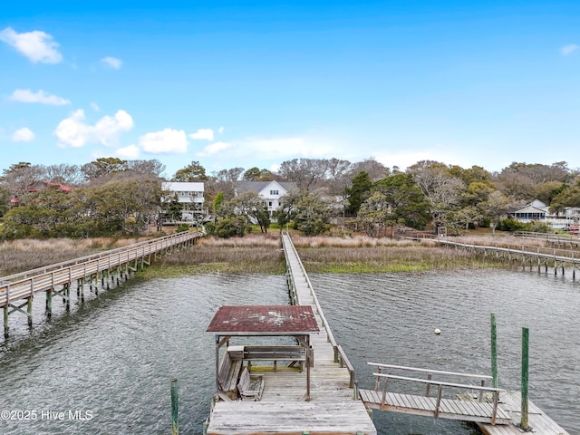 view of dock with a water view