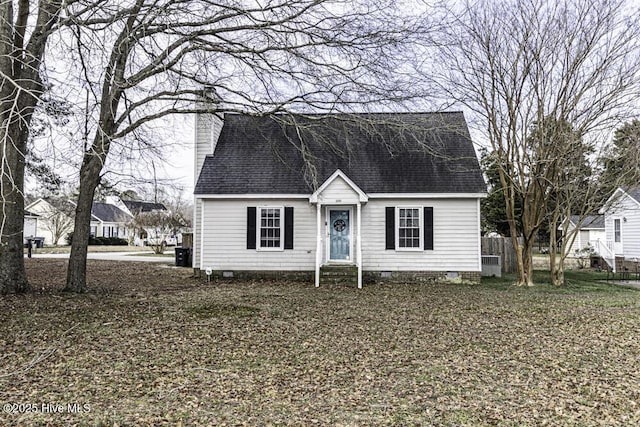 200 Emerson Dr, Rocky Mount, NC 27803 - cape cod house with entry steps, crawl space, roof with shingles, and a chimney