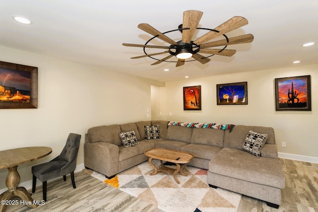 86 Sakonnet Trl, Pinehurst, NC 28374 - living area with light wood finished floors, recessed lighting, baseboards, and ceiling fan