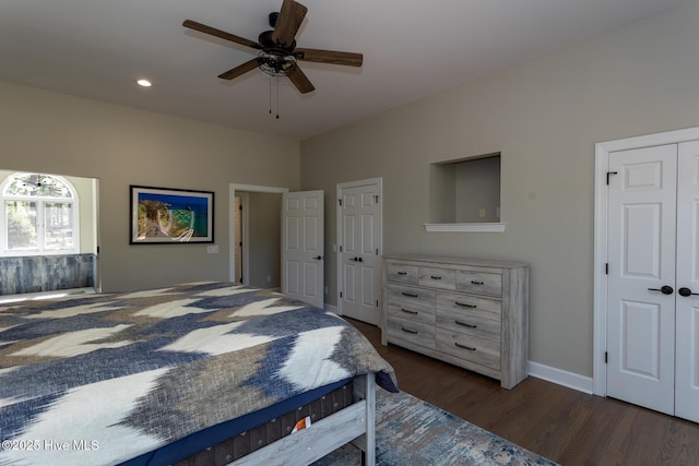 86 Sakonnet Trl, Pinehurst, NC 28374 - bedroom with wood finished floors, recessed lighting, ceiling fan, and baseboards