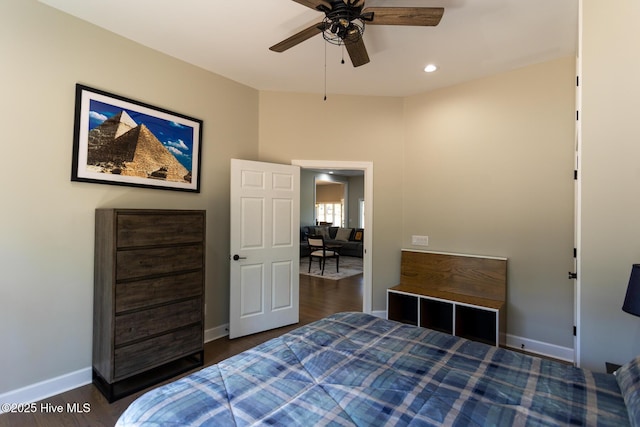 86 Sakonnet Trl, Pinehurst, NC 28374 - bedroom featuring wood finished floors, baseboards, recessed lighting, and a ceiling fan