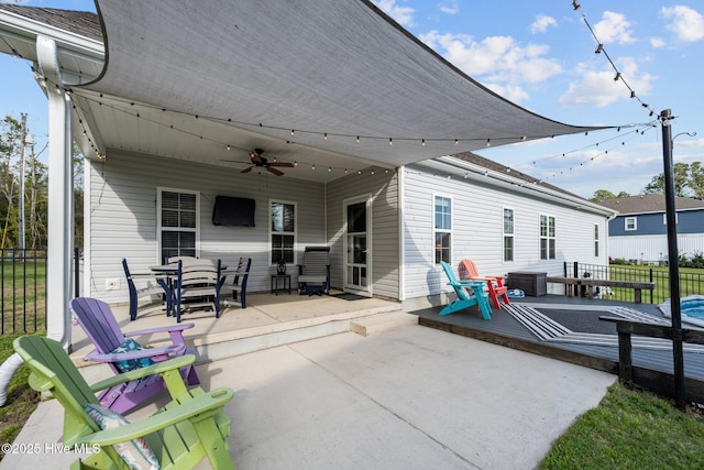 442 Crows Nest Ln, Sneads Ferry, NC 28460 - view of patio with a ceiling fan and a wooden deck