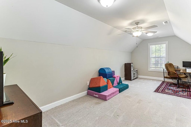 320 Thorne Rd, Pinehurst, NC 28374 - carpeted office featuring vaulted ceiling, ceiling fan, and baseboards