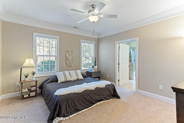 320 Thorne Rd, Pinehurst, NC 28374 - bedroom featuring ornamental molding, light colored carpet, baseboards, and ceiling fan