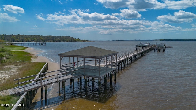 view of dock with a water view