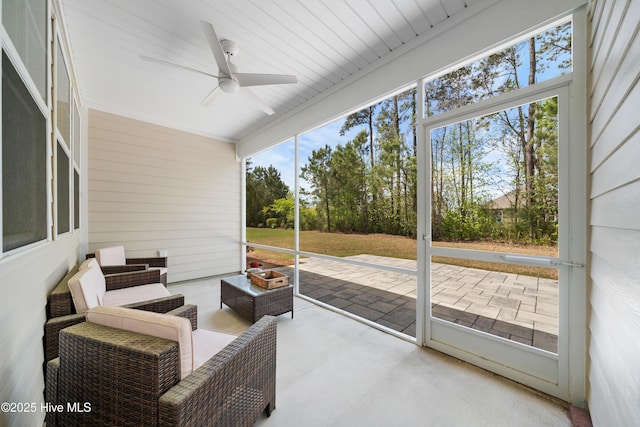 7801 Harrier Cir, Leland, NC 28451 - sunroom featuring a ceiling fan