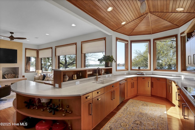 1409 Landfall Dr, Wilmington, NC 28405 - kitchen featuring open shelves, a sink, stainless steel dishwasher, recessed lighting, and a ceiling fan