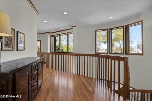 1409 Landfall Dr, Wilmington, NC 28405 - corridor featuring light wood-type flooring, recessed lighting, and ornamental molding