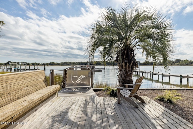 view of dock with a water view