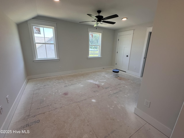 163 Noramac Ct, Selma, NC 27576 - unfurnished bedroom with lofted ceiling, recessed lighting, and a ceiling fan