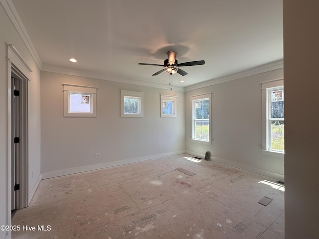 163 Noramac Ct, Selma, NC 27576 - empty room featuring ornamental molding, a ceiling fan, and recessed lighting
