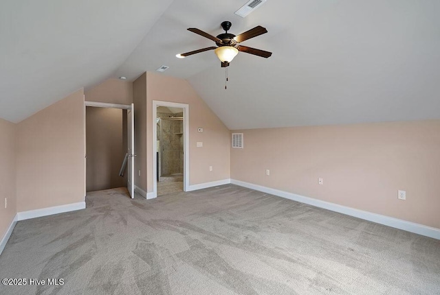 4021 Alastaire Cv, Leland, NC 28451 - bonus room featuring carpet flooring, vaulted ceiling, visible vents, and ceiling fan
